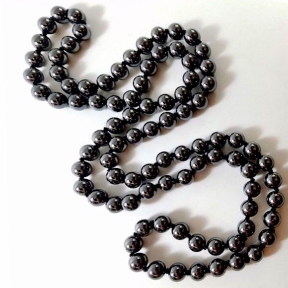 VINTAGE Hematite Endless Beaded Necklace 32” Long